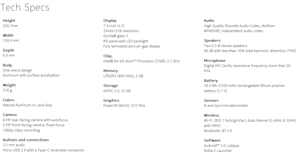 n1 tech specs