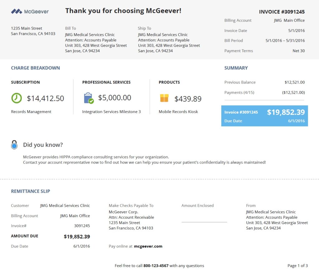 Screenshot of SuiteBilling Invoice